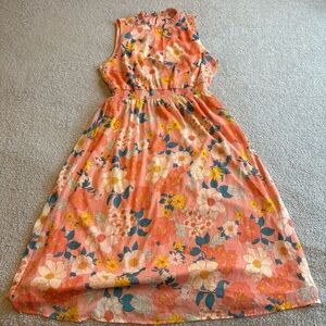 Collective Concepts Floral Midi Dress - Coral and Pink